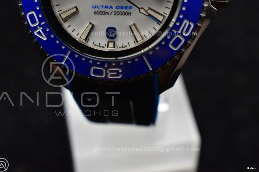 Blue Seamaster White on TF A2824 Dial 1:1 Deep Ultra 6000M Ceramic Bezel Black Strap Best Rubber Edition SS 1221